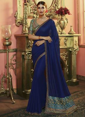 Blue Party Wear Designer Embroidery Saree 1