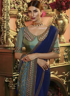 Blue Party Wear Designer Embroidery Saree 2