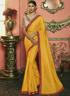 Yellow Party Wear Designer Embroidery Saree 1