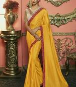 Yellow Party Wear Designer Embroidery Saree