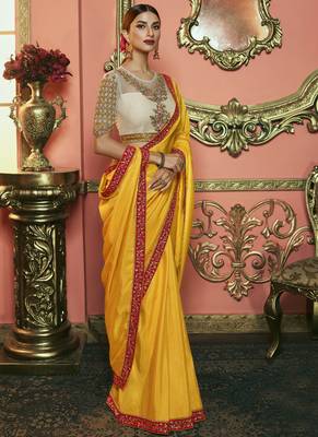 Yellow Party Wear Designer Embroidery Saree 2