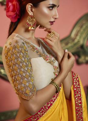 Yellow Party Wear Designer Embroidery Saree 3