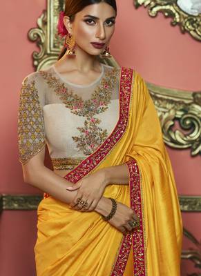 Yellow Party Wear Designer Embroidery Saree 4
