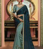 Green Party Wear Designer Embroidery Saree