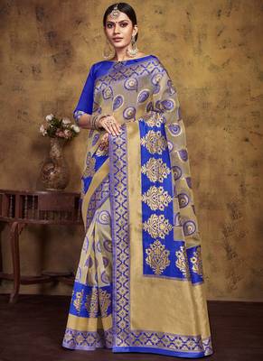Cream Art Silk Party Wear Saree 1