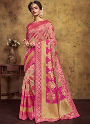 Cream Art Silk Party Wear Saree 1