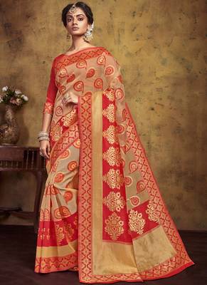 Cream Art Silk Party Wear Saree 1