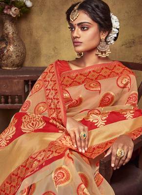 Cream Art Silk Party Wear Saree 2