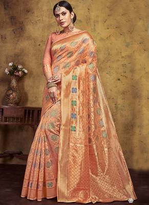 Dark Peach Art Silk Party Wear Saree 1