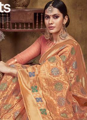 Dark Peach Art Silk Party Wear Saree 2