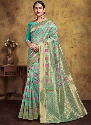 Aqua Blue Art Silk Party Wear Saree 1