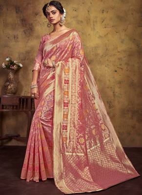 Onion Pink Art Silk Party Wear Saree 1