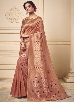 Dark Peach Art Silk Party Wear Saree 1