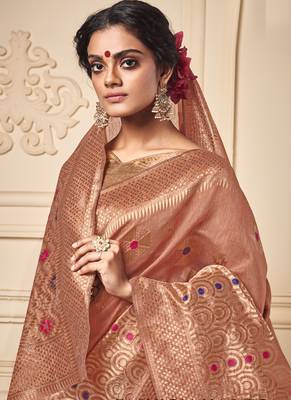 Dark Peach Art Silk Party Wear Saree 2