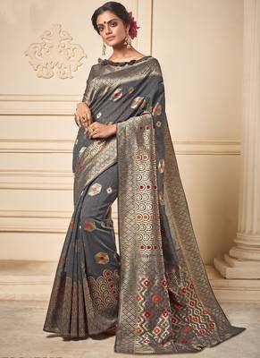 Dark Grey Art Silk Party Wear Saree 1