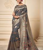 Dark Grey Art Silk Party Wear Saree