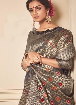 Dark Grey Art Silk Party Wear Saree 2