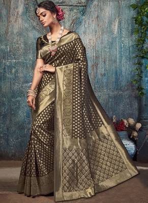 Dark Brown Art Silk Party Wear Saree 1