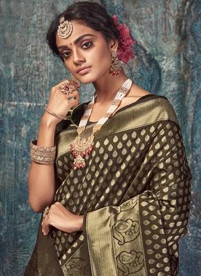 Dark Brown Art Silk Party Wear Saree 2