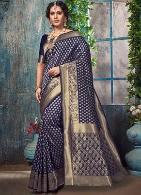 Navy Blue Art Silk Party Wear Saree 1