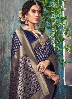 Navy Blue Art Silk Party Wear Saree 2