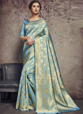 Turquoise Art Silk Party Wear Saree 1