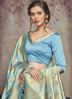 Turquoise Art Silk Party Wear Saree 3