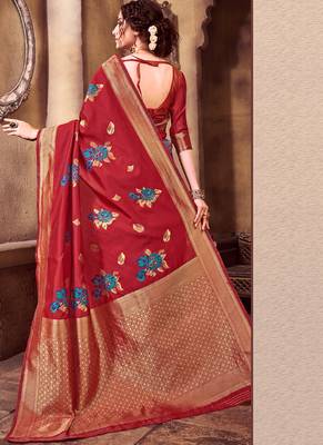 Red Party Wear Designer Saree 3