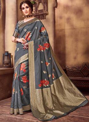Grey Party Wear Designer Saree 1