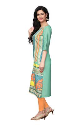 Turquoise printed crepe ethnic-kurtis 3