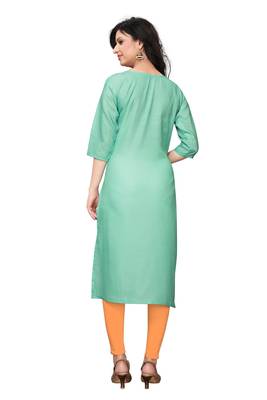Turquoise printed crepe ethnic-kurtis 4