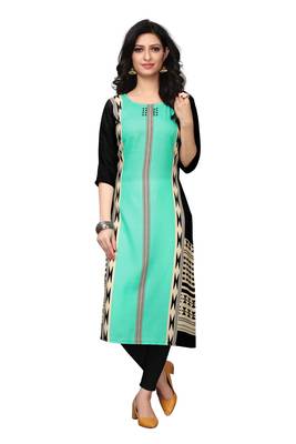 Turquoise printed crepe ethnic-kurtis 1