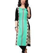 Turquoise printed crepe ethnic-kurtis