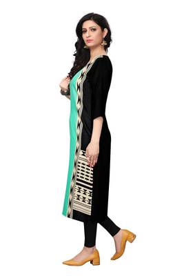 Turquoise printed crepe ethnic-kurtis 3