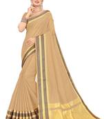 Beige printed cotton saree with blouse