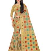 Beige woven cotton silk saree with blouse
