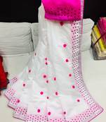 white art silk pompom saree with blouse