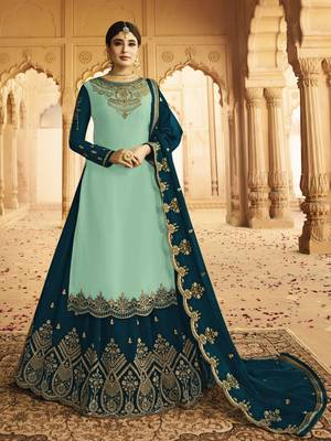 Light-turquoise embroidered silk Sharara suit 1