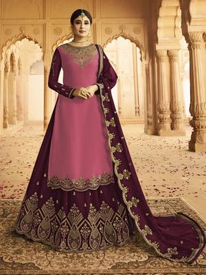 Pink embroidered silk Sharara suit 1