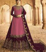 Pink embroidered silk Sharara suit