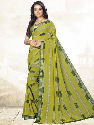  green printed georgette saree with blouse 1