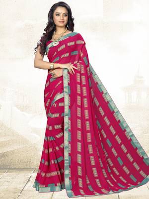  pink printed georgette saree with blouse 1