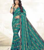  turquoise printed georgette saree with blouse