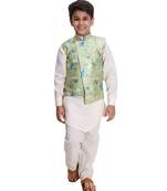 Green printed cotton silk boys-kurta-pyjama