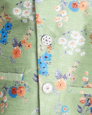 Green printed cotton silk boys-kurta-pyjama 4