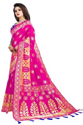 Pink woven cotton silk saree with blouse 2