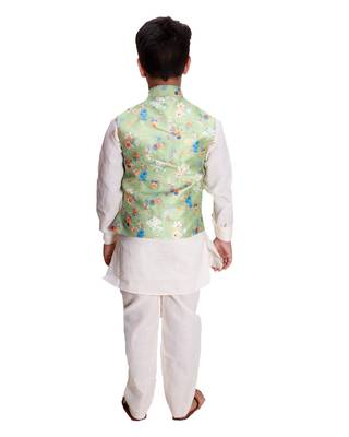 Green printed cotton silk boys-kurta-pyjama 5