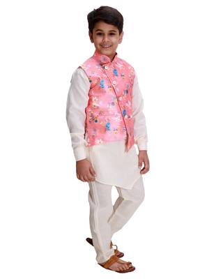Pink printed cotton silk boys-kurta-pyjama 2
