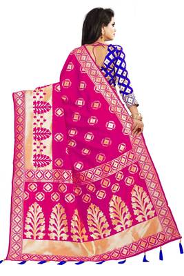 Pink woven cotton silk saree with blouse 4