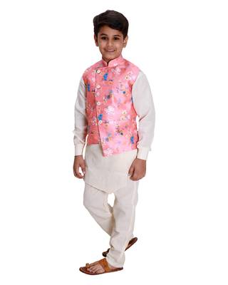 Pink printed cotton silk boys-kurta-pyjama 3